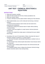 Chemical Reactions & Equations Unit Test sample page