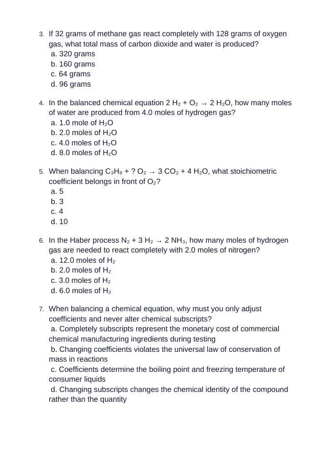 Chemical Reactions & Equations Unit Test sample page