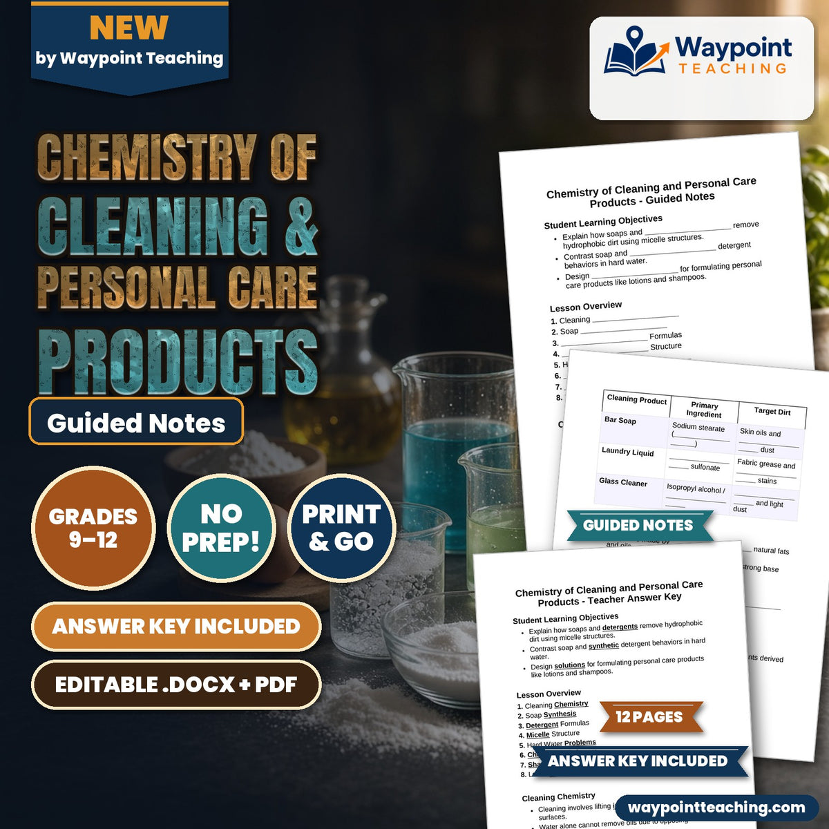 Chemistry of Cleaning & Personal Care Products Guided Notes cover