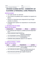 Chemistry of Cleaning & Personal Care Products Spanish Guided Notes sample page