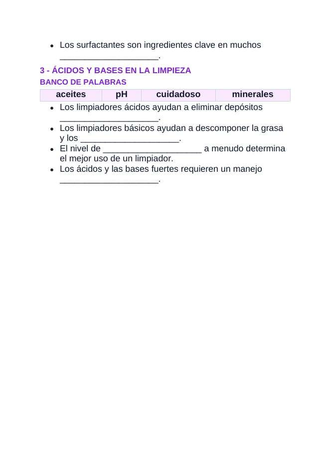 Chemistry of Cleaning & Personal Care Products Spanish Guided Notes sample page