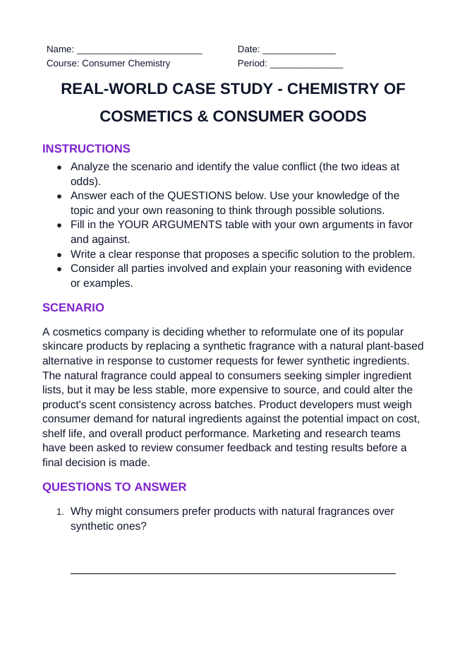 Chemistry of Cosmetics & Consumer Goods Real-World Case Study sample page