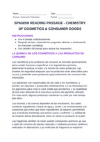 Chemistry of Cosmetics & Consumer Goods Spanish Reading Passage & Comprehension Questions sample page