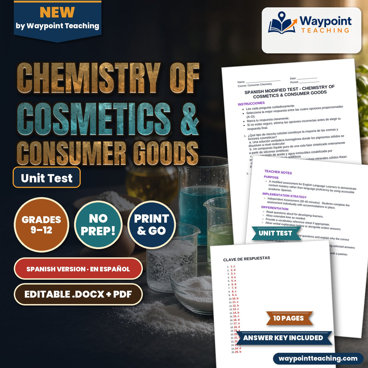 Chemistry of Cosmetics & Consumer Goods Spanish Unit Test cover