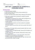 Chemistry of Cosmetics & Consumer Goods Unit Test sample page