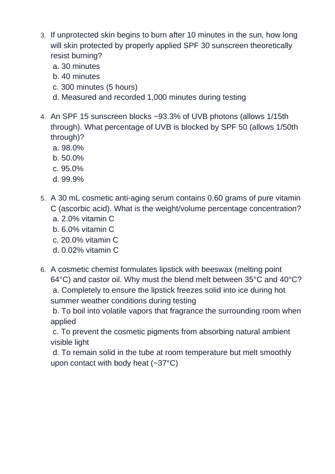 Chemistry of Cosmetics & Consumer Goods Unit Test sample page