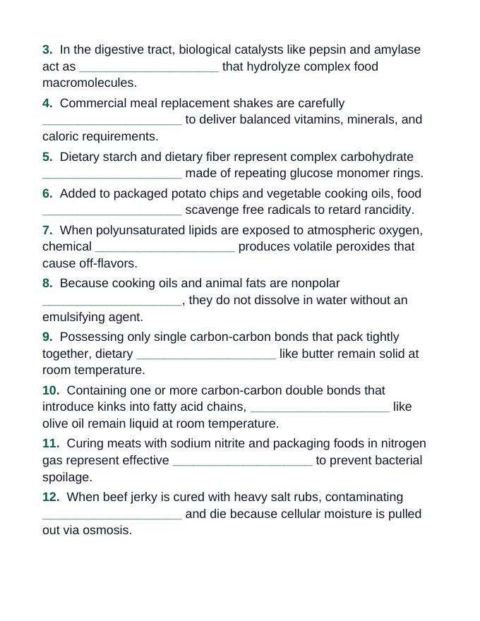 Chemistry of Food & Nutrition Fill-in-the-Blank Vocabulary Worksheet sample page