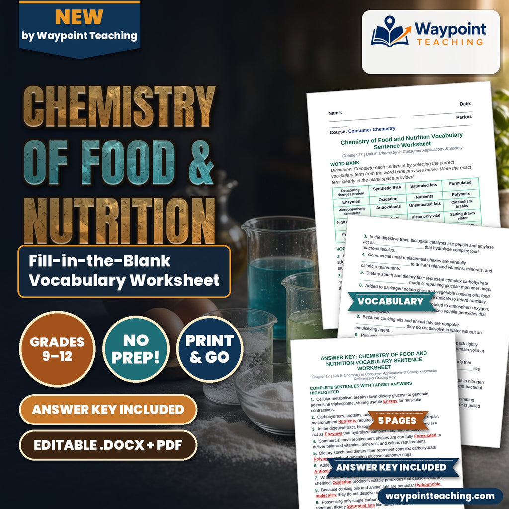 Chemistry of Food & Nutrition Fill-in-the-Blank Vocabulary Worksheet cover