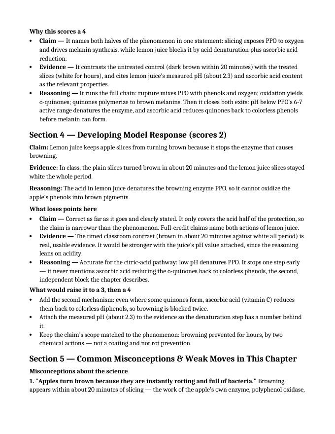 Chemistry of Food & Nutrition Model Response & Scoring Guide sample page