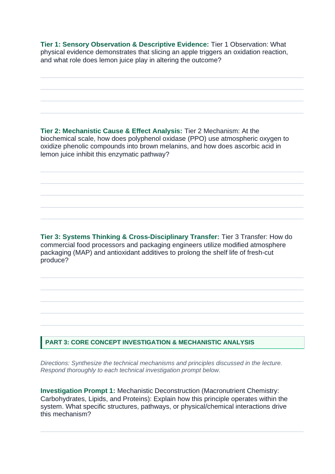 Chemistry of Food & Nutrition Phenomena-Based Lesson: Rapid Rust-Like Surface Browning of Sliced Fresh Apples Completely Prevented by Lemon Juice Student Response Sheet sample page