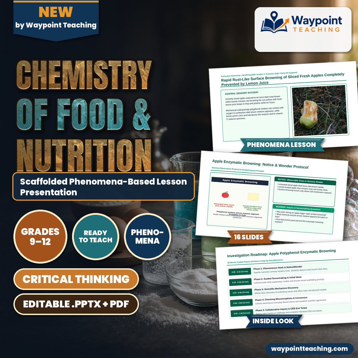 Chemistry of Food & Nutrition Scaffolded Phenomena-Based Lesson: Rapid Rust-Like Surface Browning of Sliced Fresh Apples Completely Prevented by Lemon Juice Presentation cover