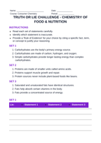 Chemistry of Food & Nutrition Truth or Lie Challenge sample page