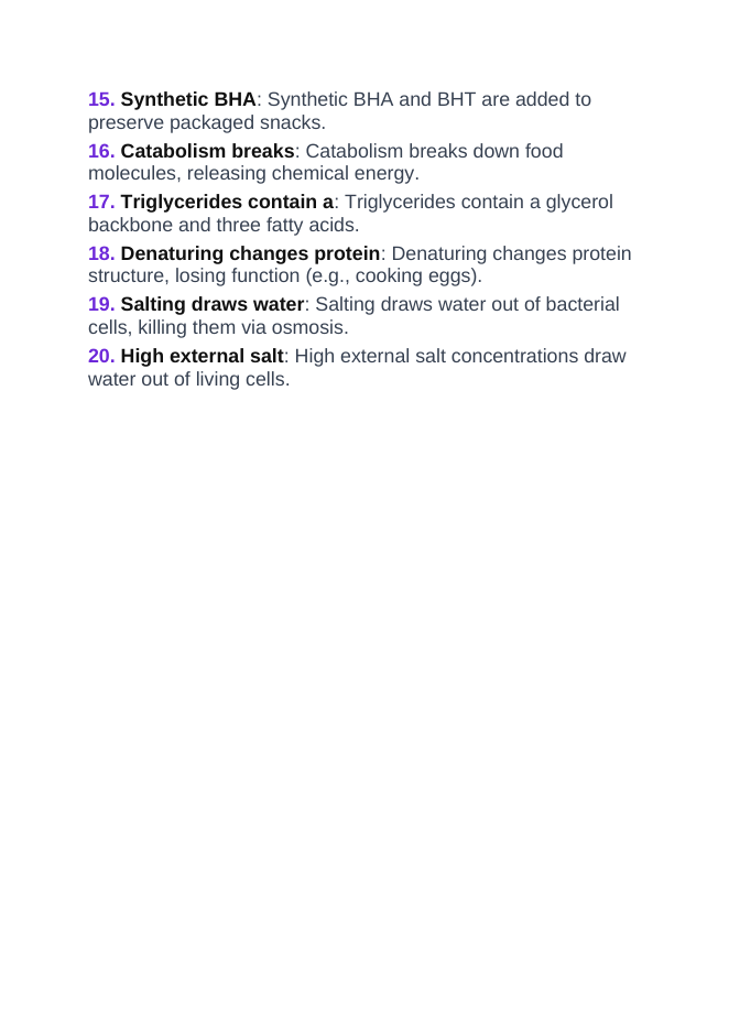 Chemistry of Food & Nutrition Vocabulary Words & Definitions sample page