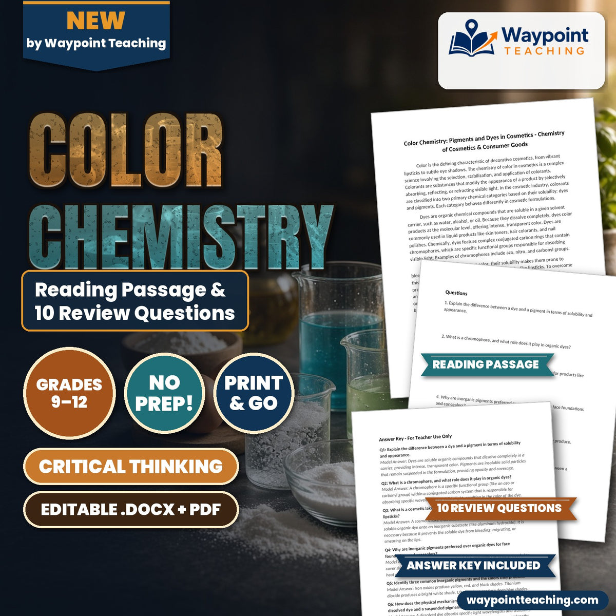 Color Chemistry: Pigments and Dyes in Cosmetics Reading Worksheet cover