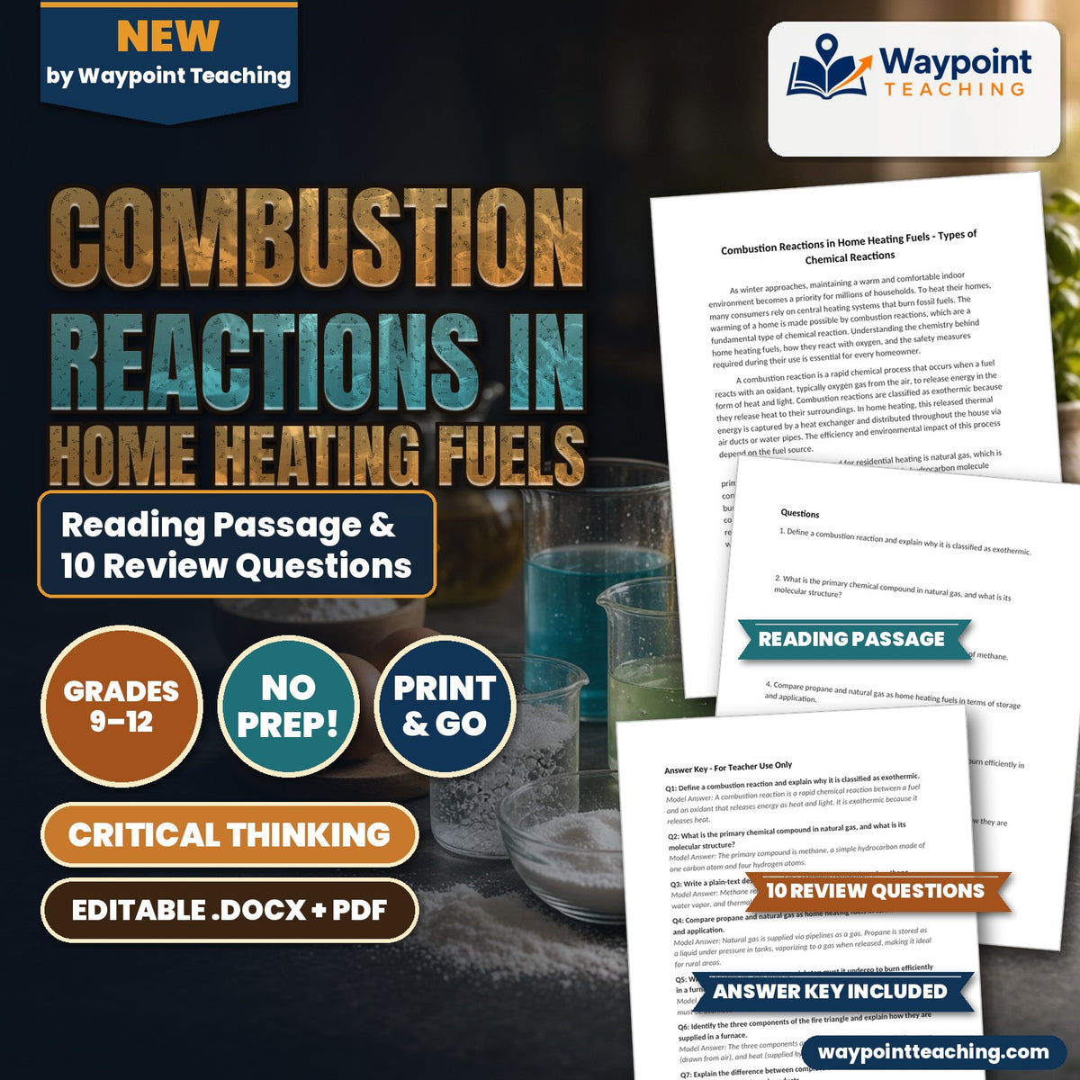 Combustion Reactions in Home Heating Fuels Reading Worksheet cover