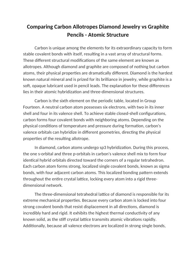 Comparing Carbon Allotropes Diamond Jewelry vs Graphite Pencils Reading Worksheet sample page