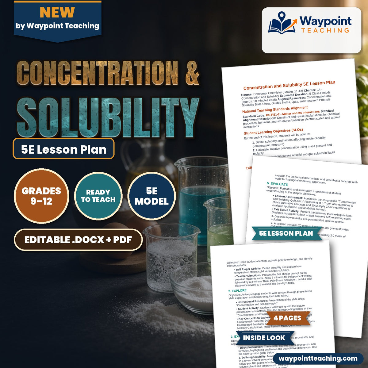 Concentration & Solubility 5E Lesson Plan cover