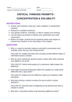 Concentration & Solubility Critical Thinking Prompts sample page
