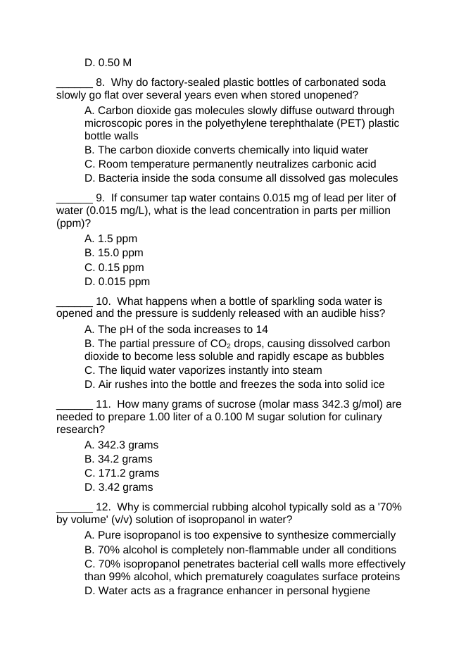 Concentration & Solubility Lesson Quiz sample page