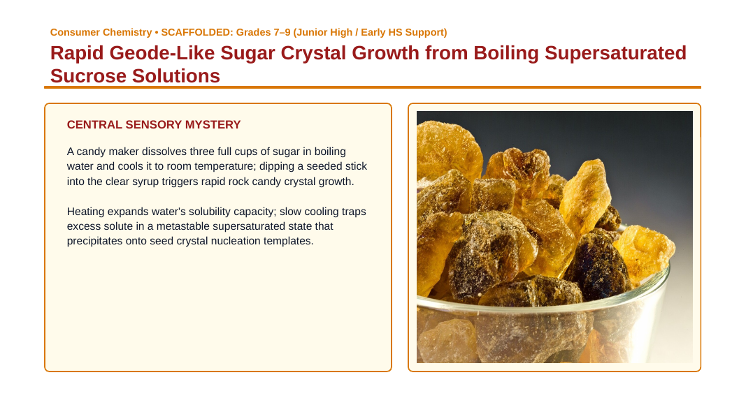 Concentration & Solubility Scaffolded Phenomena-Based Lesson: Rapid Geode-Like Sugar Crystal Growth from Boiling Supersaturated Sucrose Solutions Presentation sample page
