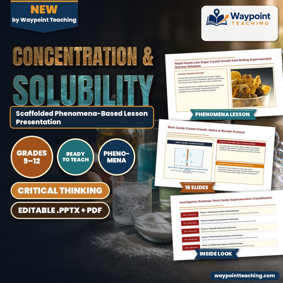 Concentration & Solubility Scaffolded Phenomena-Based Lesson: Rapid Geode-Like Sugar Crystal Growth from Boiling Supersaturated Sucrose Solutions Presentation cover