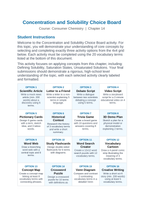 Concentration & Solubility Vocabulary Choice Board sample page
