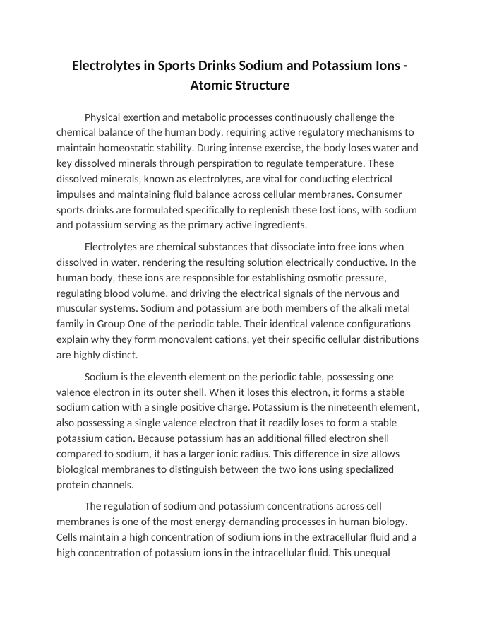 Electrolytes in Sports Drinks Sodium and Potassium Ions Reading Worksheet sample page