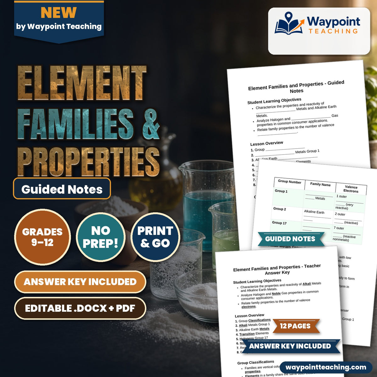 Element Families & Properties Guided Notes cover