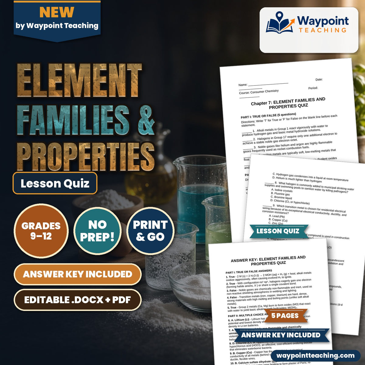 Element Families & Properties Lesson Quiz cover