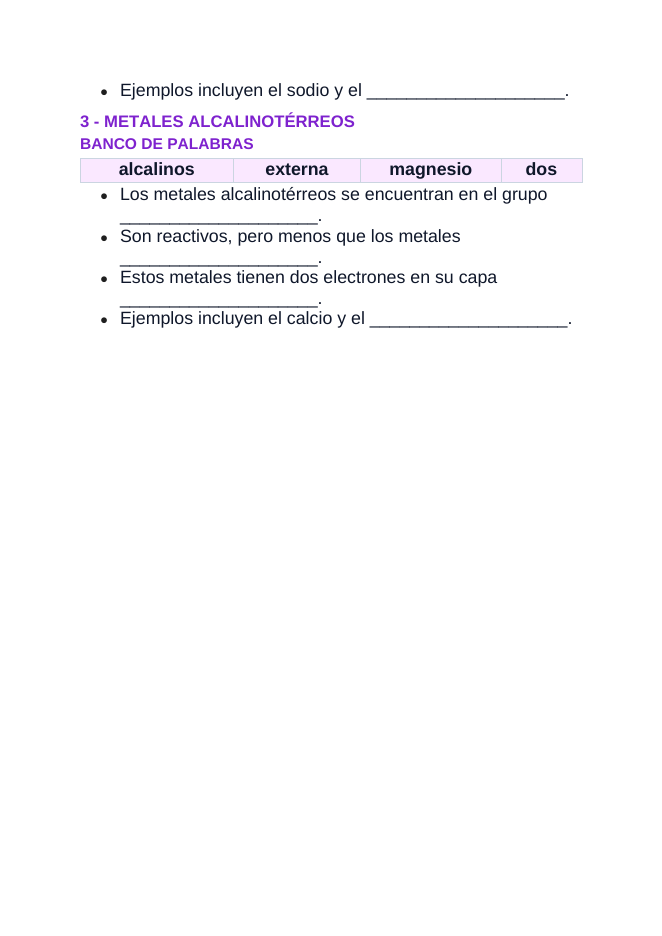 Element Families & Properties Spanish Guided Notes sample page