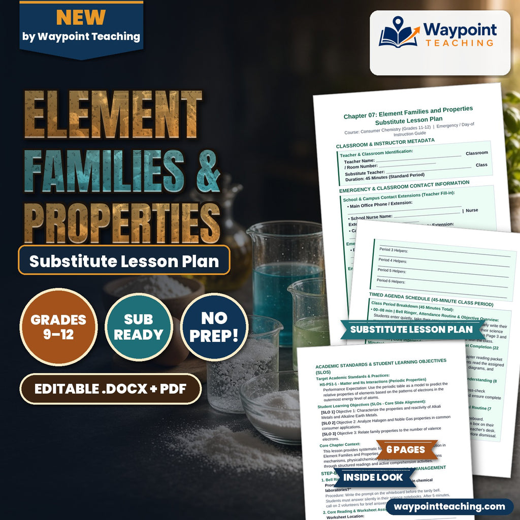 Element Families & Properties Substitute Lesson Plan cover