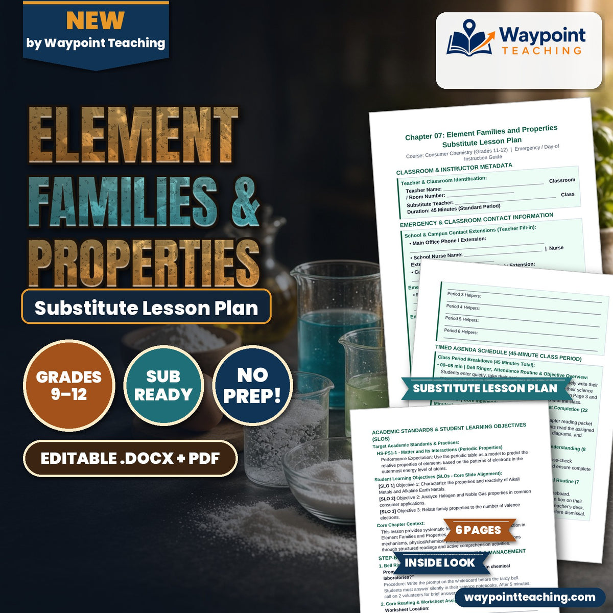 Element Families & Properties Substitute Lesson Plan cover
