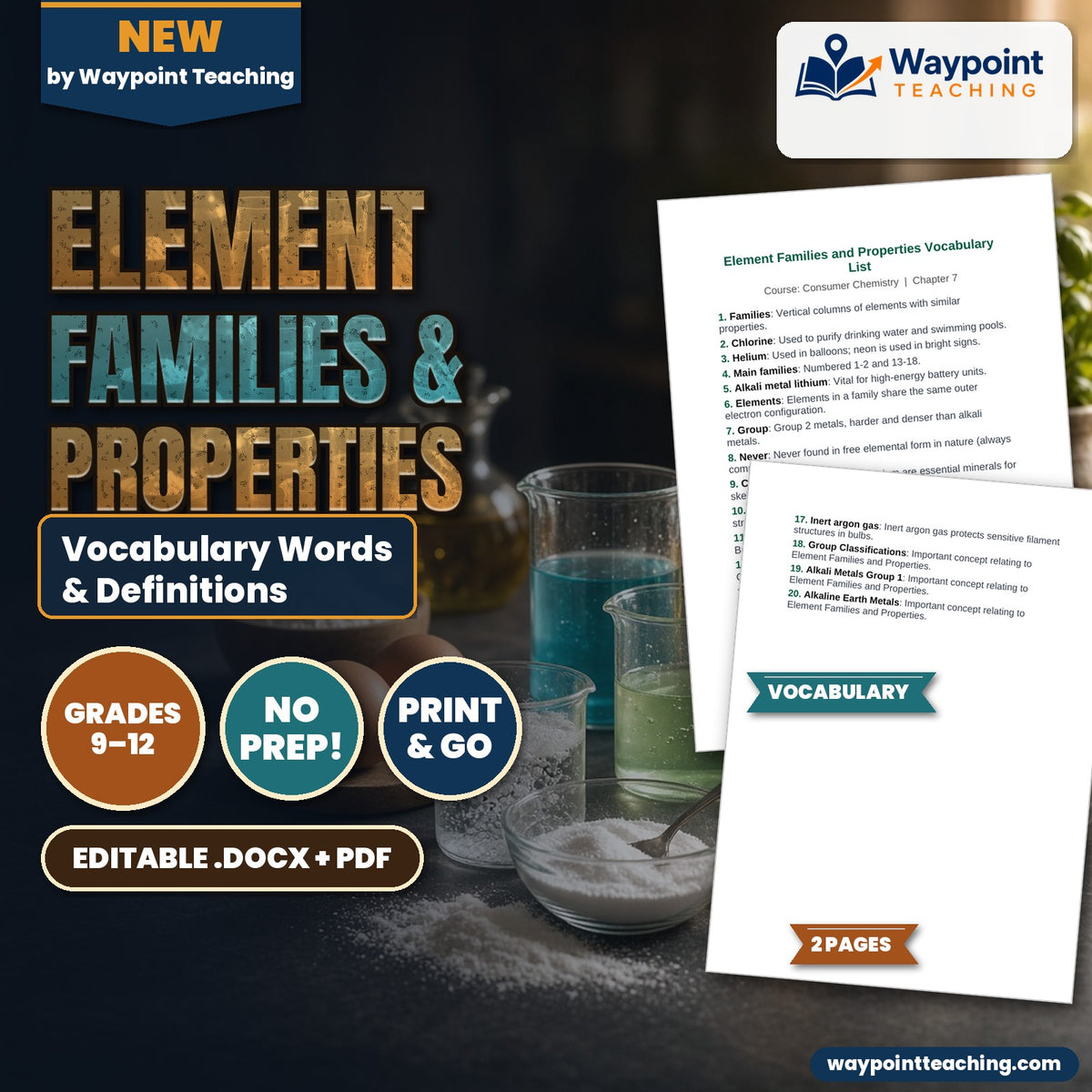 Element Families & Properties Vocabulary Words & Definitions cover