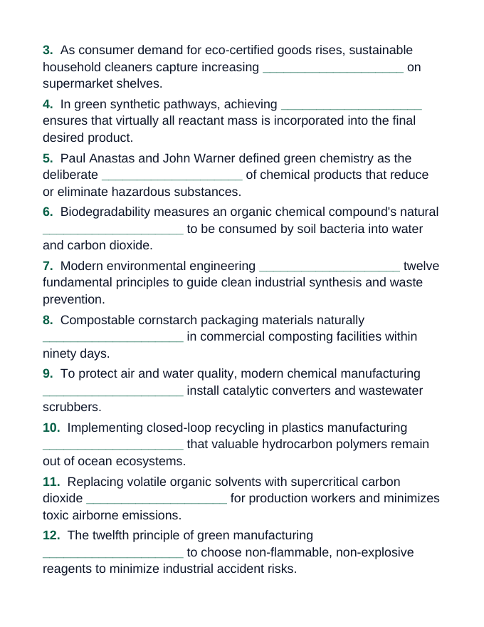 Environmental & Green Chemistry Fill-in-the-Blank Vocabulary Worksheet sample page