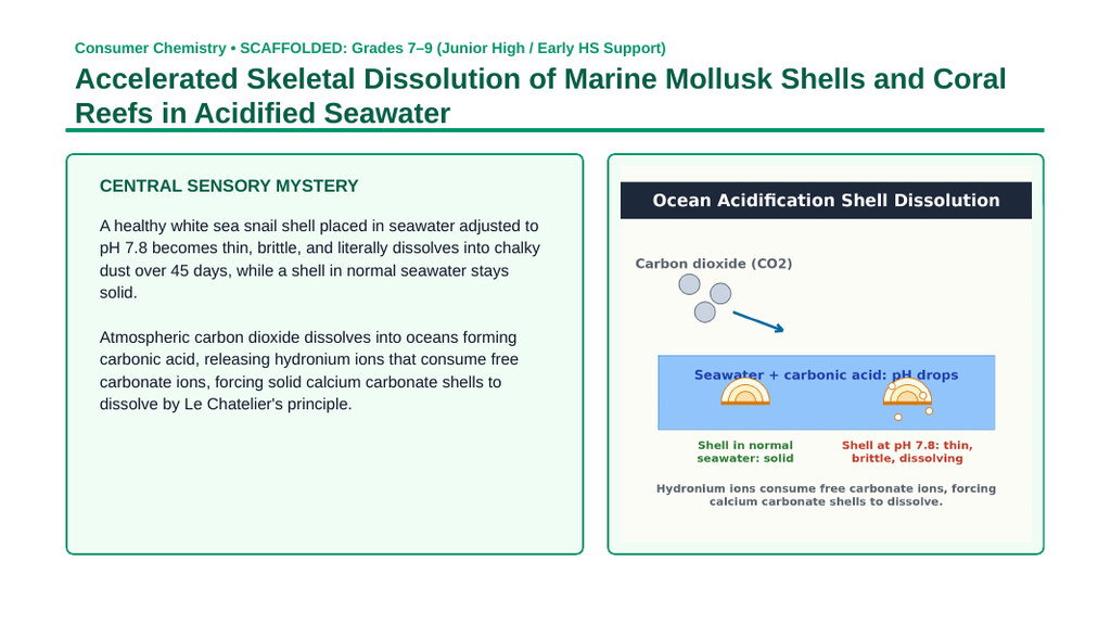 Environmental & Green Chemistry Scaffolded Phenomena-Based Lesson: Accelerated Skeletal Dissolution of Marine Mollusk Shells and Coral Reefs in Acidified Seawater Presentation sample page