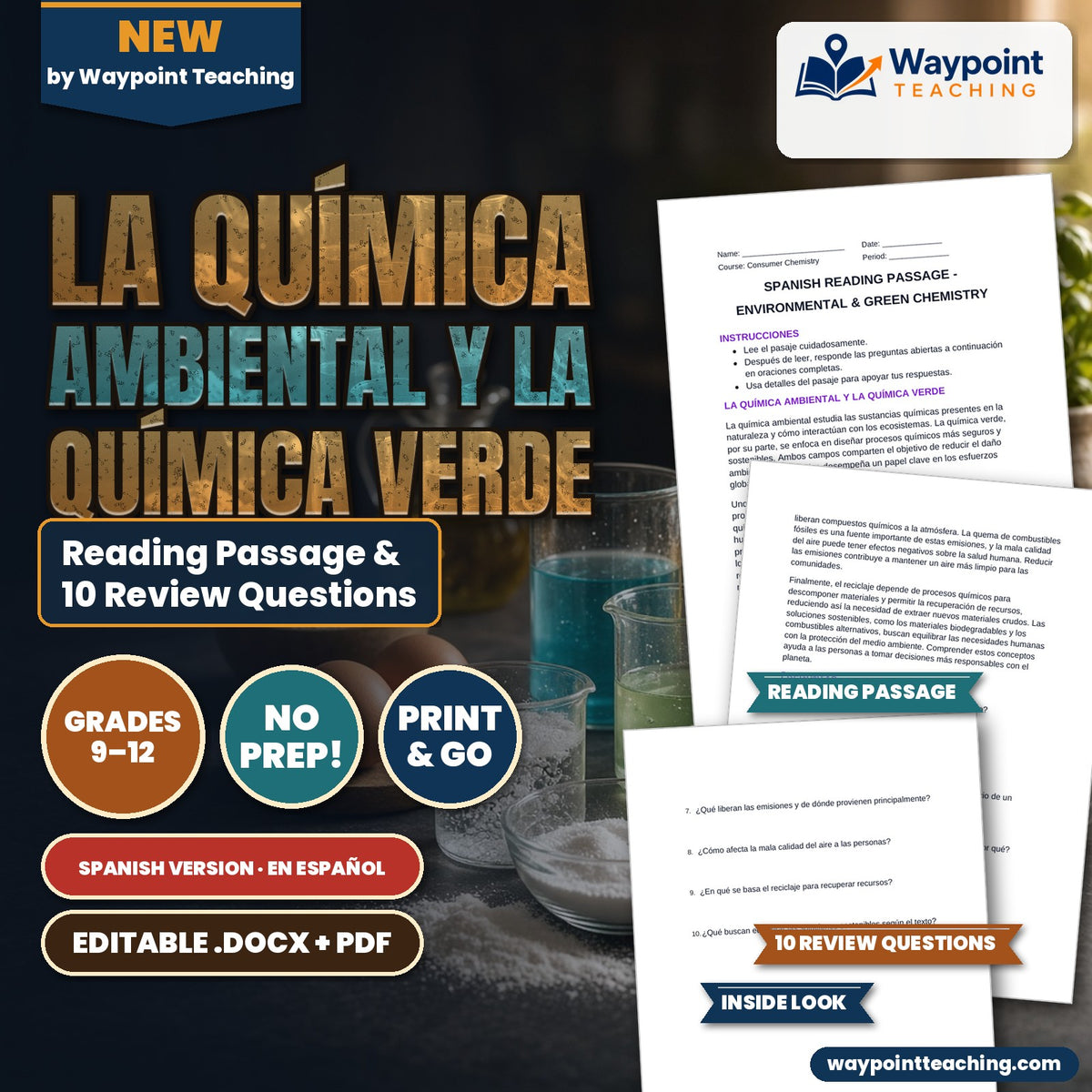 Environmental & Green Chemistry Spanish Reading Passage & Comprehension Questions cover