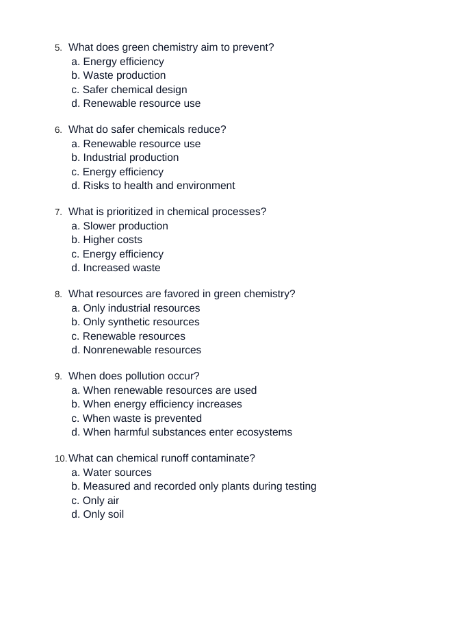 Environmental & Green Chemistry Unit Test sample page