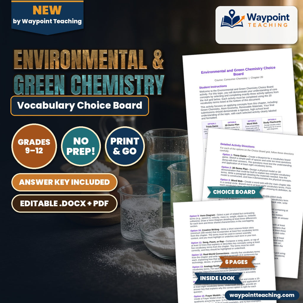 Environmental & Green Chemistry Vocabulary Choice Board cover