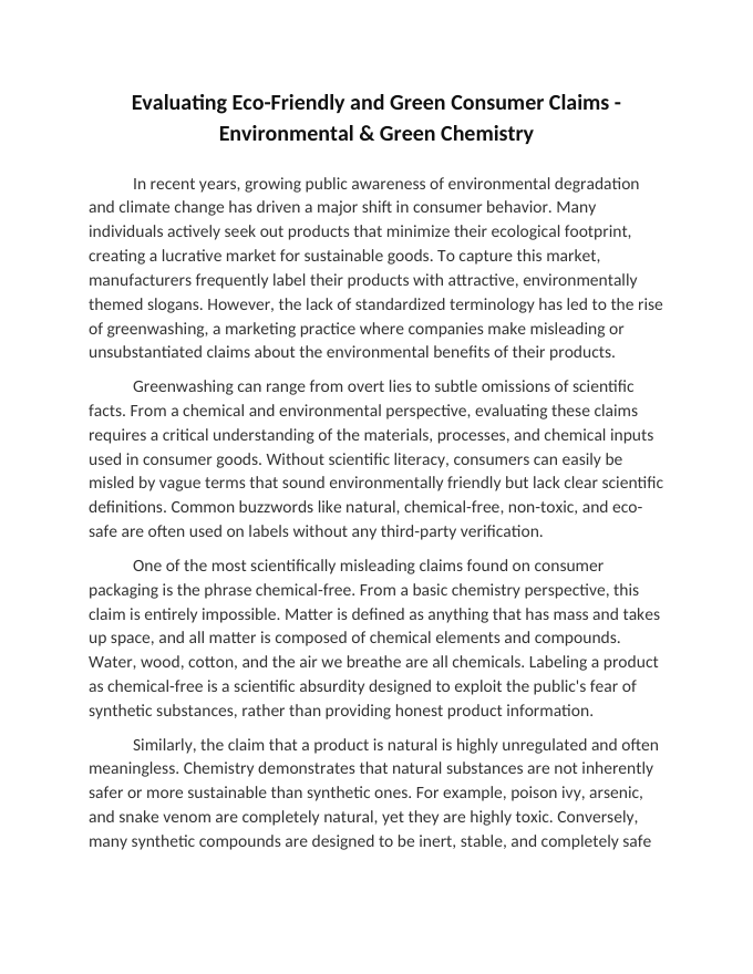 Evaluating Eco-Friendly and Green Consumer Claims Reading Worksheet sample page