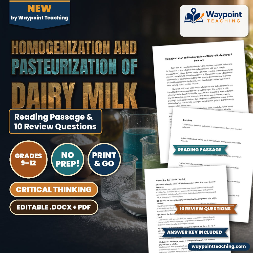 Homogenization and Pasteurization of Dairy Milk Reading Worksheet cover