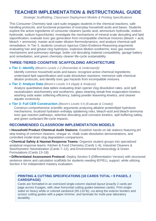 Household Acids & Bases CER Task Cards sample page