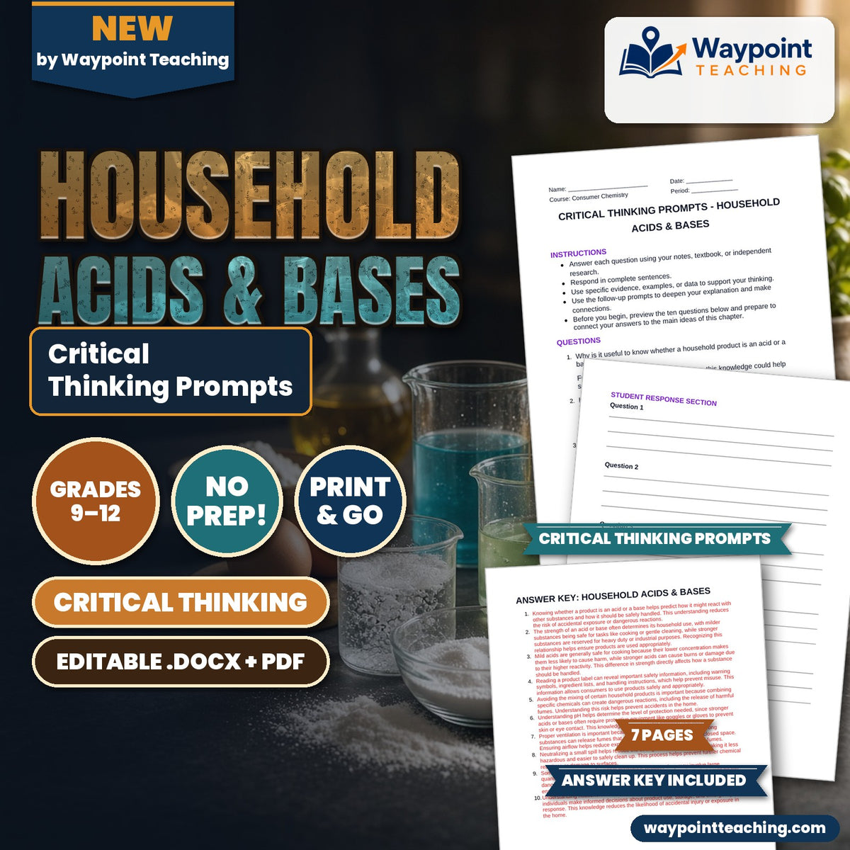 Household Acids & Bases Critical Thinking Prompts cover