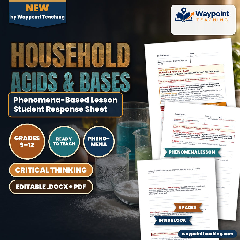 Household Acids & Bases Phenomena-Based Lesson: Lethal Toxic Vapor Evolution and Respiratory Distress from Inadvertently Mixing Household Bleach with Ammonia Student Response Sheet cover