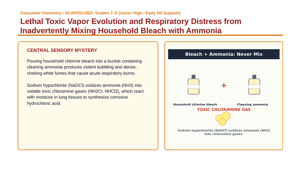 Household Acids & Bases Scaffolded Phenomena-Based Lesson: Lethal Toxic Vapor Evolution and Respiratory Distress from Inadvertently Mixing Household Bleach with Ammonia Presentation sample page