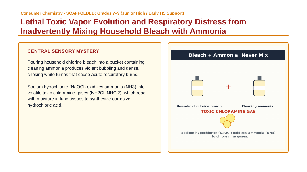 Household Acids & Bases Scaffolded Phenomena-Based Lesson: Lethal Toxic Vapor Evolution and Respiratory Distress from Inadvertently Mixing Household Bleach with Ammonia Presentation sample page