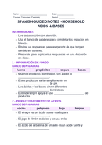 Household Acids & Bases Spanish Guided Notes sample page
