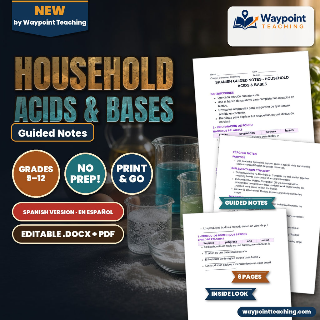 Household Acids & Bases Spanish Guided Notes cover