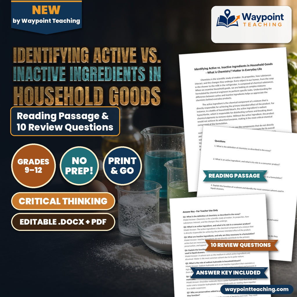 Identifying Active vs. Inactive Ingredients in Household Goods Reading Worksheet cover