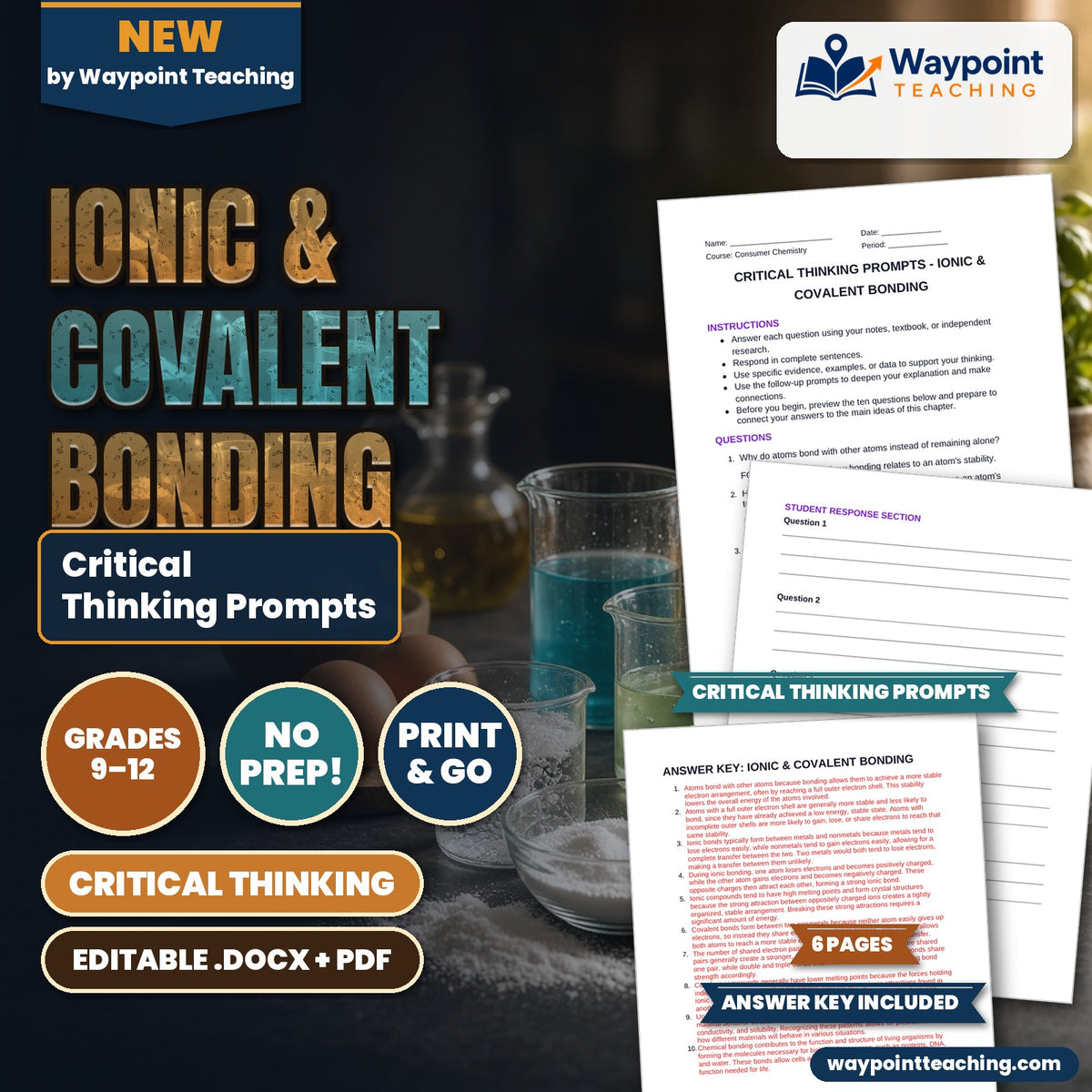 Ionic & Covalent Bonding Critical Thinking Prompts cover