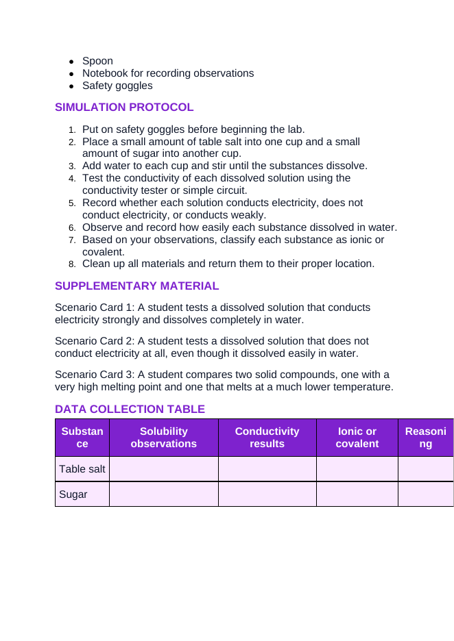 Ionic & Covalent Bonding Interactive Simulation sample page